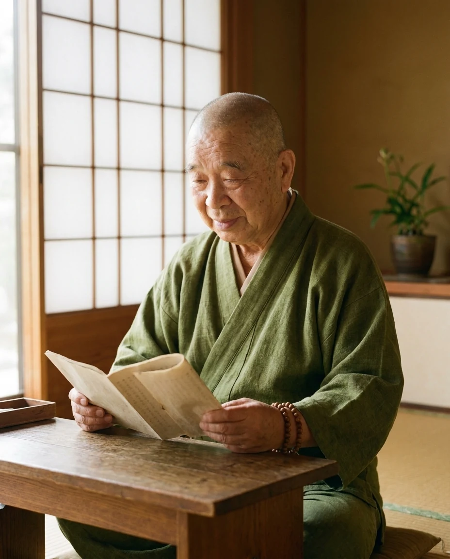 Monge da Paz em estudo contemplativo de um sutra